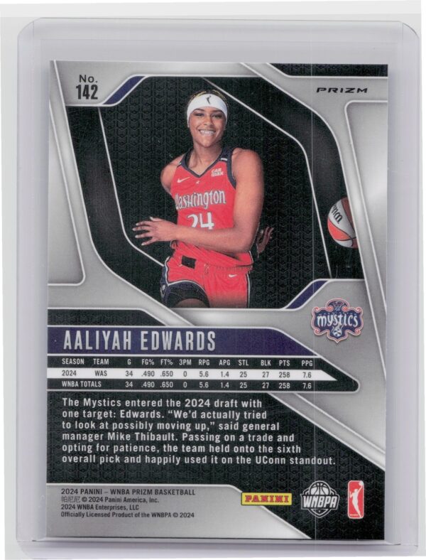 2024-25 Panini Prizm WNBA Aaliyah Edwards Blue Velocity Prizms RC #142 Mystics - Image 3