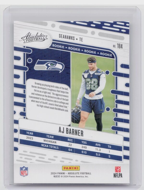 2024 Absolute AJ Barner Red and Blue RC 184 Seahawks - Image 3