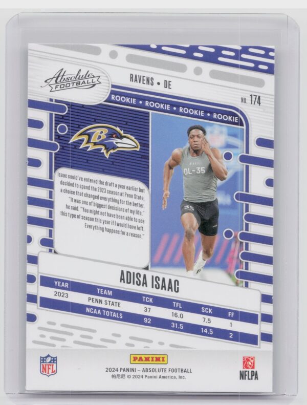 2024 Absolute Adisa Isaac RC 174 Ravens - Image 3