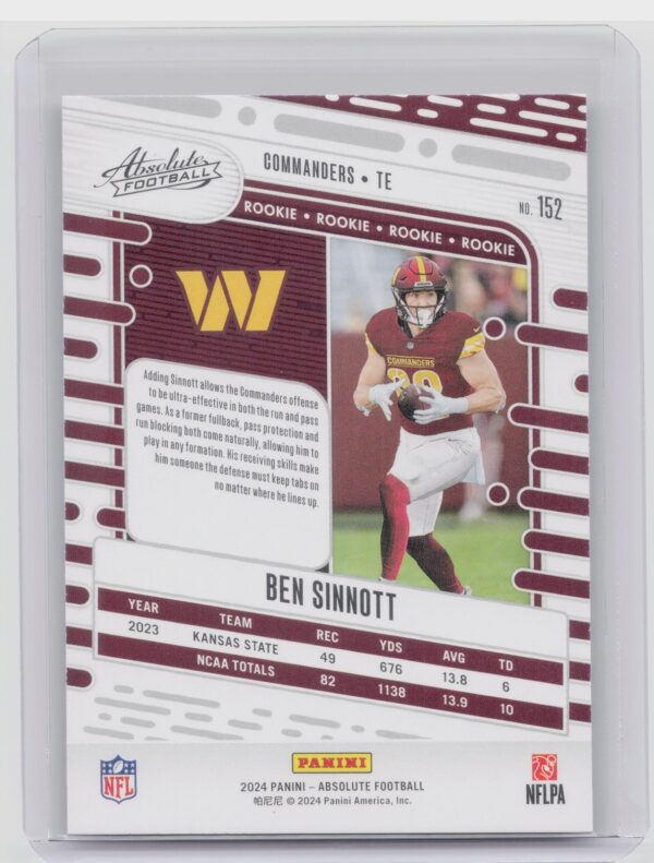 2024 Absolute Ben Sinnott Red and Blue RC 152 Commanders - Image 3