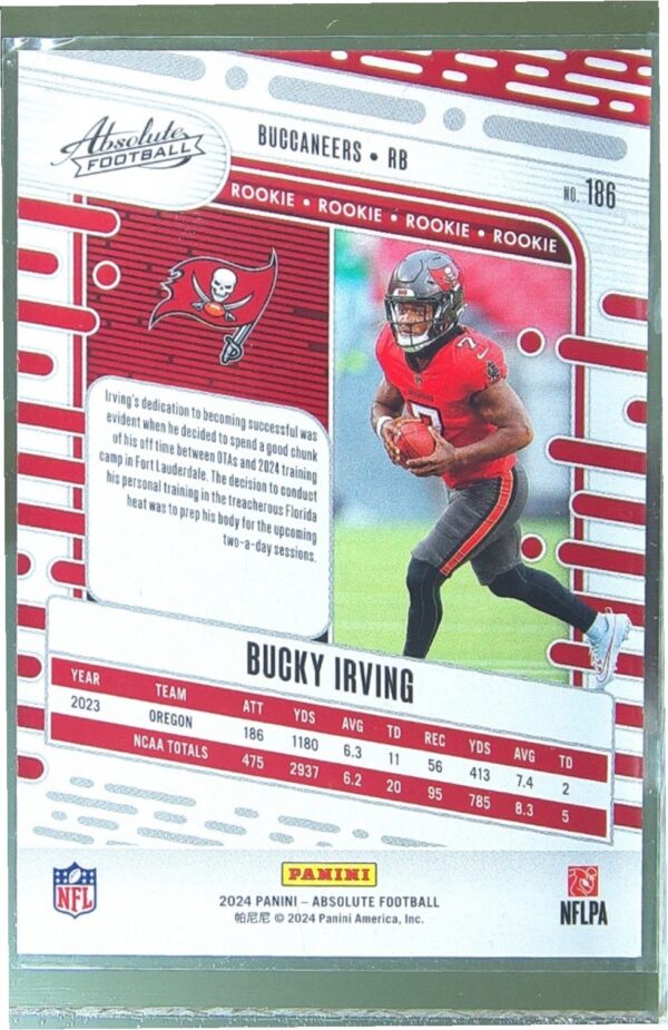 2024 Absolute Bucky Irving Retail RC #186 Buccaneers - Image 3