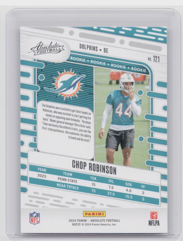 2024 Absolute Chop Robinson Red and Blue RC #121 Dolphins - Image 3