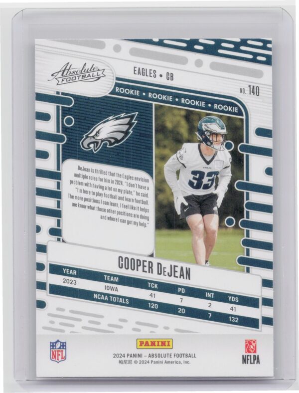 2024 Absolute Cooper DeJean Red and Blue RC 140 Eagles - Image 3