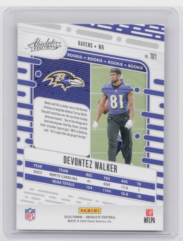 2024 Absolute Devontez Walker Red and Blue RC 181 Ravens - Image 3