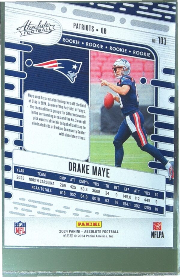 2024 Absolute Drake Maye Retail RC #103 Patriots - Image 3