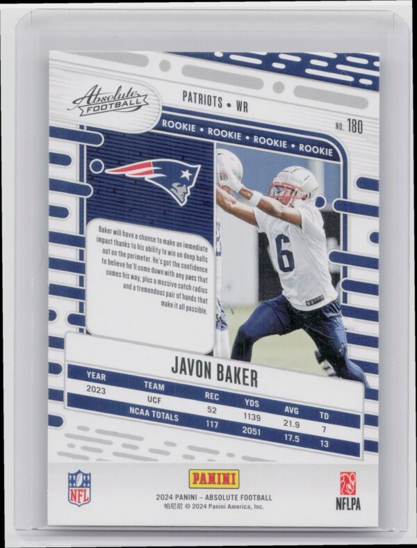 2024 Absolute Javon Baker Red and Blue RC 180 Patriots - Image 3