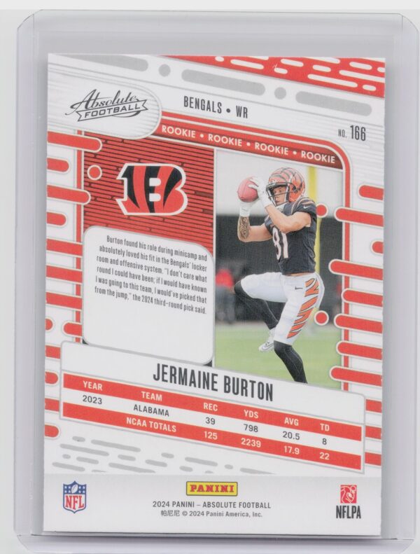 2024 Absolute Jermaine Burton Red and Blue RC 166 Bengals - Image 3