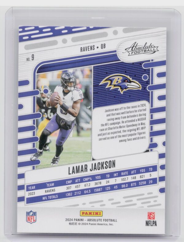 2024 Absolute Lamar Jackson Red and Blue RC 9 Ravens - Image 3