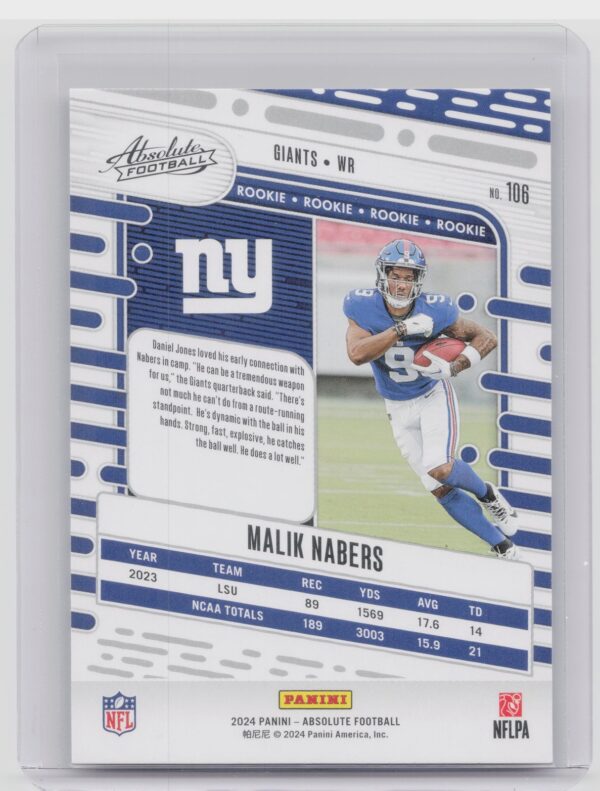 2024 Absolute Malik Nabers Gold RC 106 Giants - Image 3