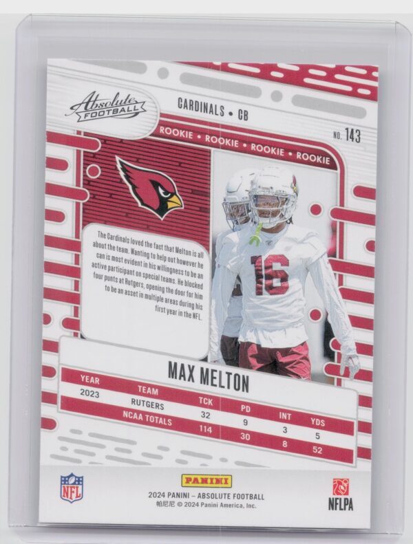 2024 Absolute Max Melton Red and Blue RC 143 Cardinals - Image 3