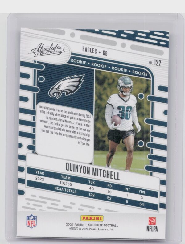 2024 Absolute Quinyon Mitchell Red and Blue RC #122 Eagles - Image 3