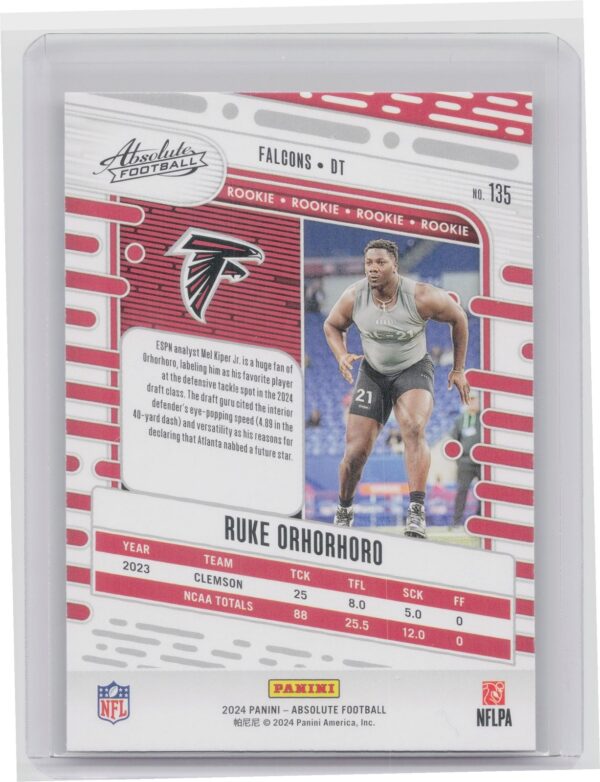 2024 Absolute Ruke Orhorhoro Red and Blue RC #135 Falcons - Image 3