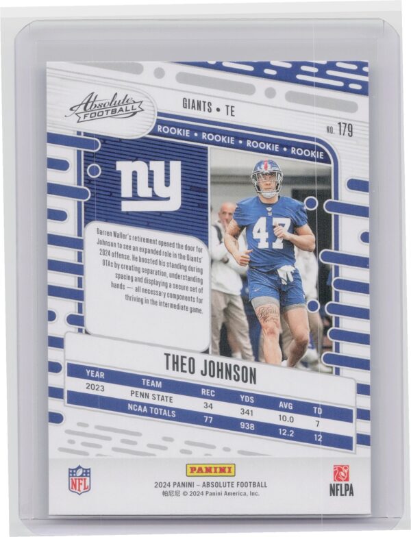 2024 Absolute Theo Johnson RC 179 Giants - Image 3