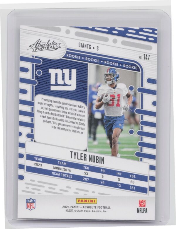 2024 Absolute Tyler Nubin Red and Blue RC #147 Giants - Image 3