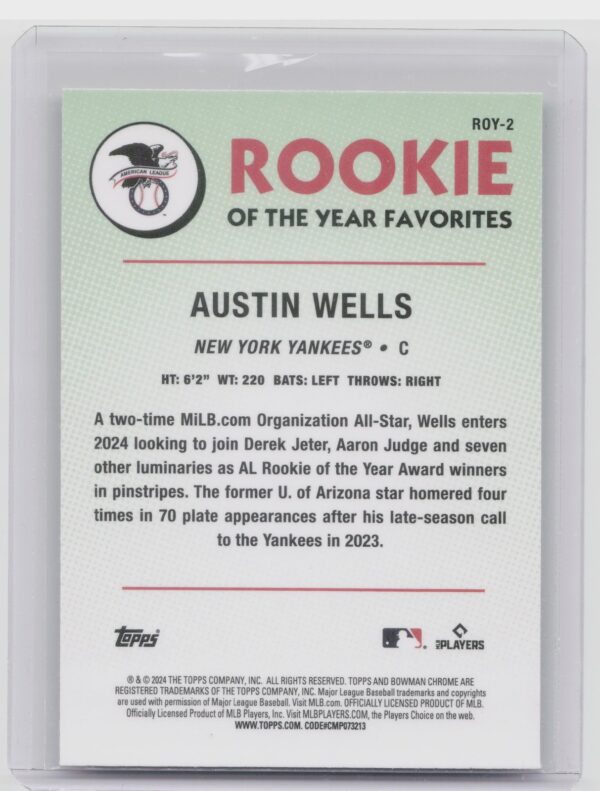2024 Bowman Austin Wells #ROY-2 Yankees Rookie of the Year Favorites - Image 3