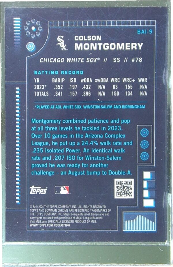 2024 Bowman Colson Montgomery #BAI-9 Sox Bowman A.I. - Image 3
