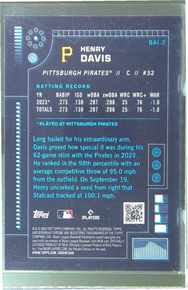 2024 Bowman Henry Davis #BAI-2 Pirates Bowman A.I. - Image 3