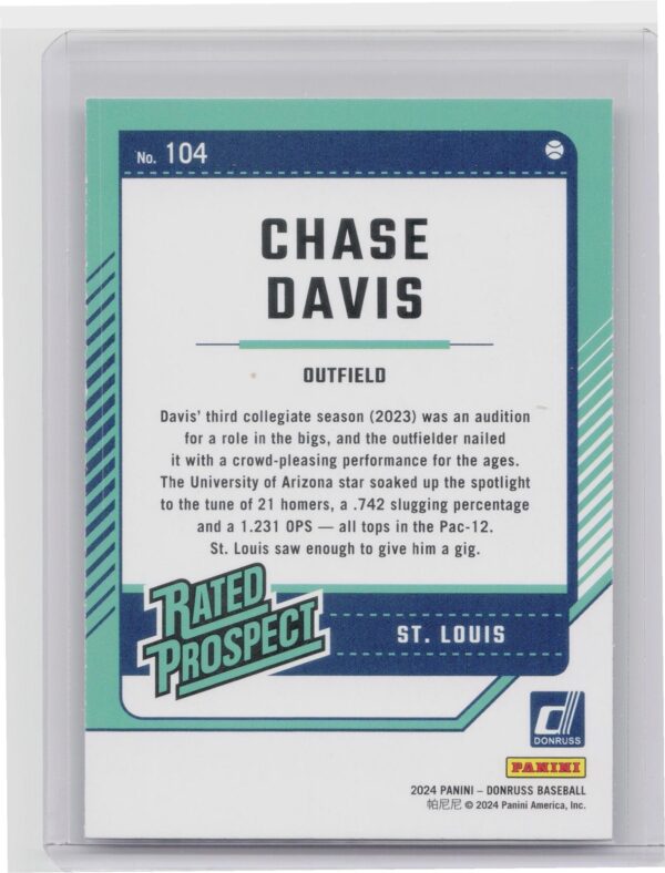 2024 Donruss Chase Davis Liberty #104 Cardinals - Image 3