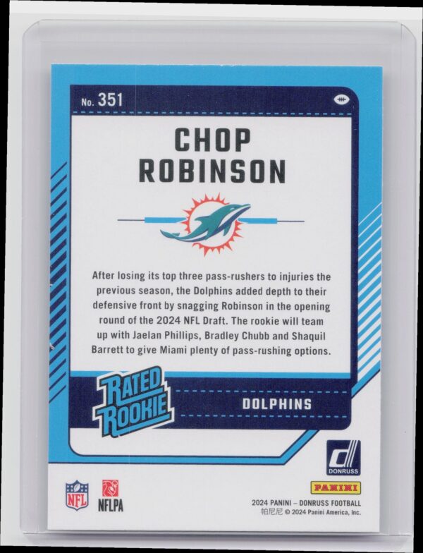 2024 Donruss Chop Robinson RC 351 Dolphins - Image 3