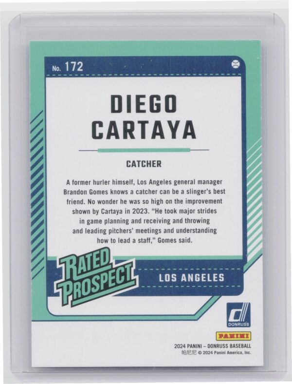 2024 Donruss Diego Cartaya Red and Blue #172 Dodgers - Image 3