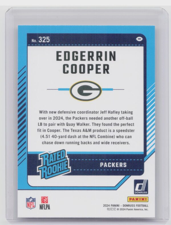 2024 Donruss Edgerrin Cooper RC 325 Packers - Image 3