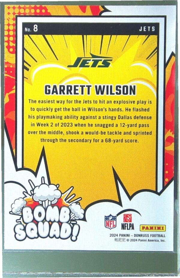 2024 Donruss Garrett Wilson RC #8 Jets Bomb Squad - Image 3