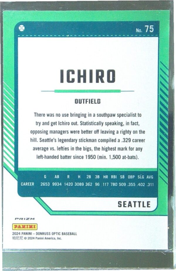 2024 Donruss Ichiro Optic Orange Velocity Prizm #75 Mariners - Image 3