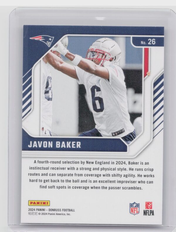 2024 Donruss Javon Baker RC 26 Patriots The Elite Series Rookies - Image 3