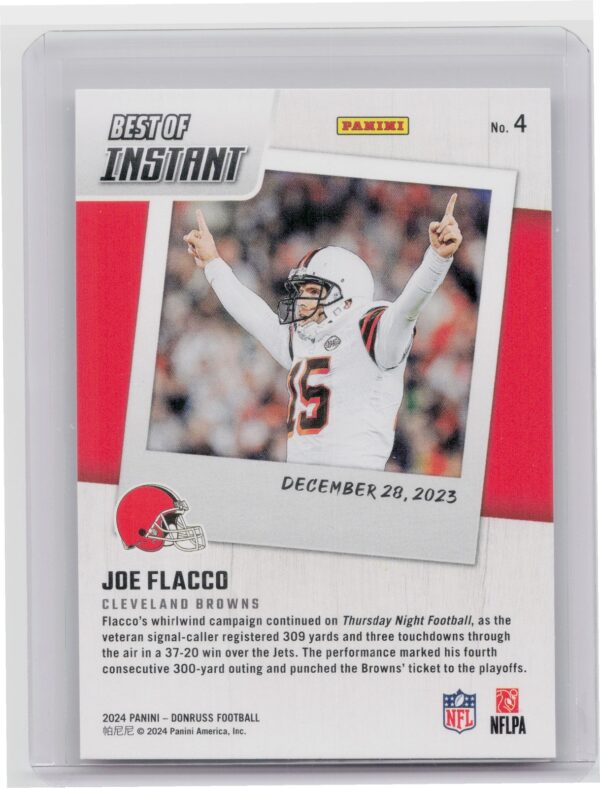 2024 Donruss Joe Flacco 4 Browns Best of Panini Instant - Image 3