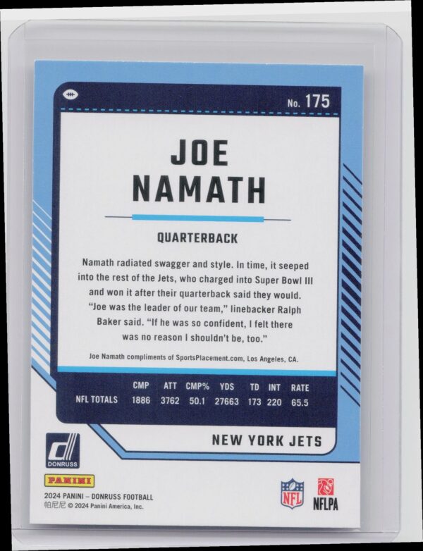 2024 Donruss Joe Namath 175 Jets - Image 3