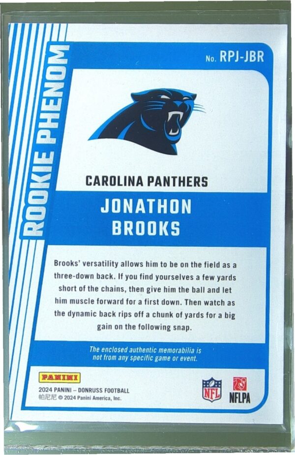 2024 Donruss Jonathon Brooks JSY RC RPJ-JBR Panthers Rookie Phenom Jerseys - Image 3