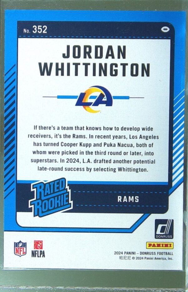 2024 Donruss Jordan Whittington Press Proof Red RC 352 Rams - Image 3
