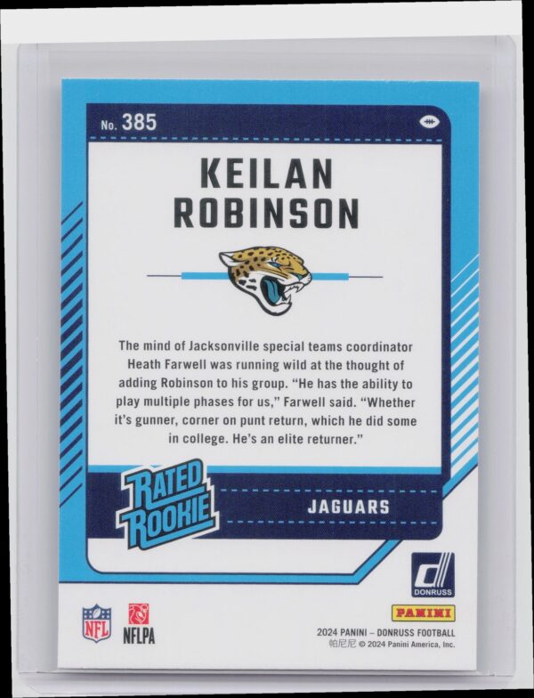2024 Donruss Keilan Robinson RC 385 Jaguars - Image 3