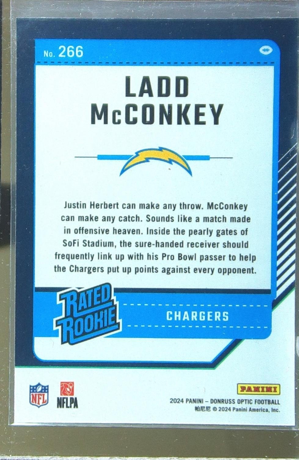 2024 Donruss Optic Ladd McConkey RC #266 Chargers - Image 3
