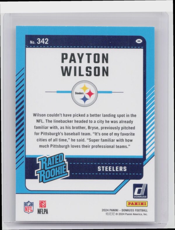 2024 Donruss Payton Wilson RC 342 Steelers - Image 3