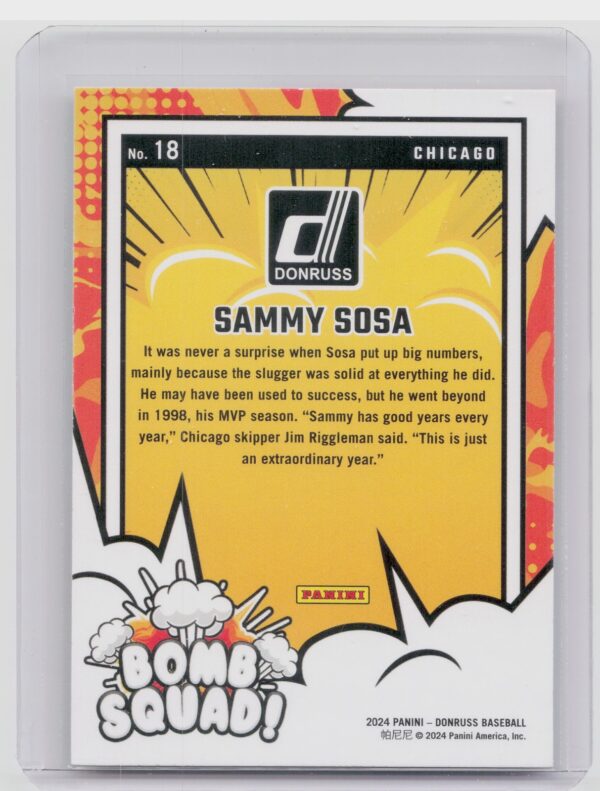 2024 Donruss Sammy Sosa #18 Cubs Bomb Squad - Image 3