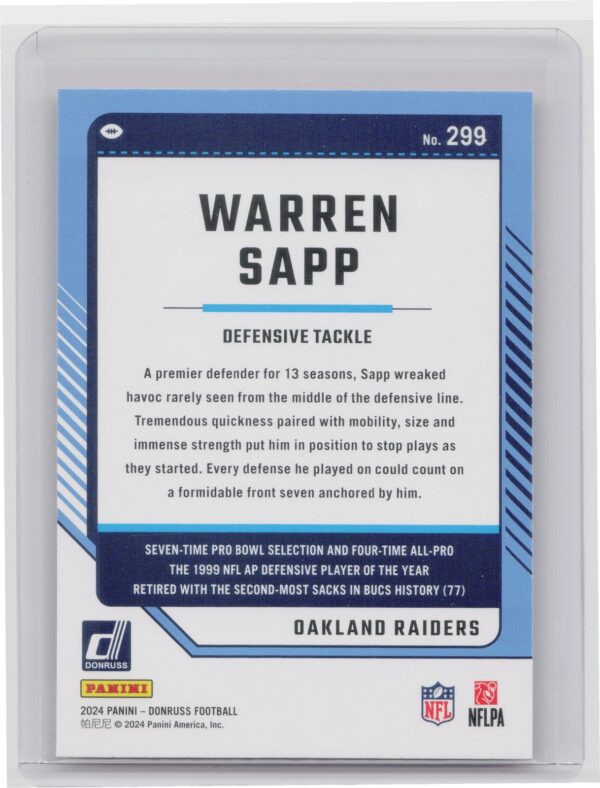 2024 Donruss Warren Sapp Press Proof Red 299 Raiders - Image 3