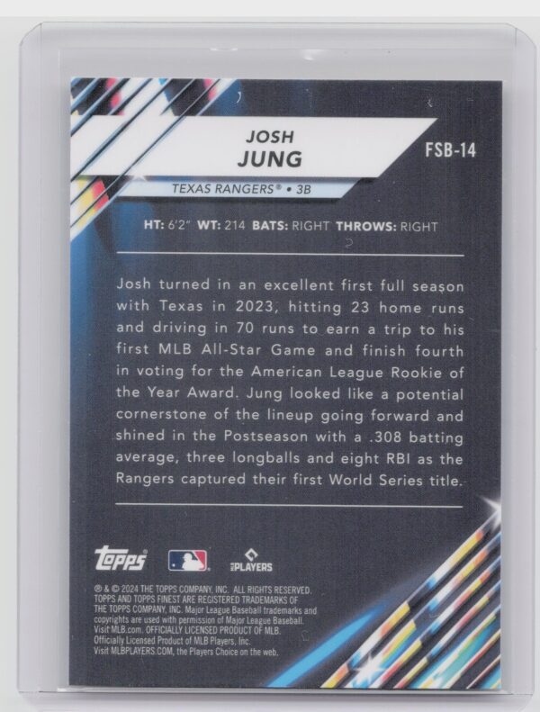 2024 Finest Josh Jung #FSB-14 Rangers Future So Bright - Image 3
