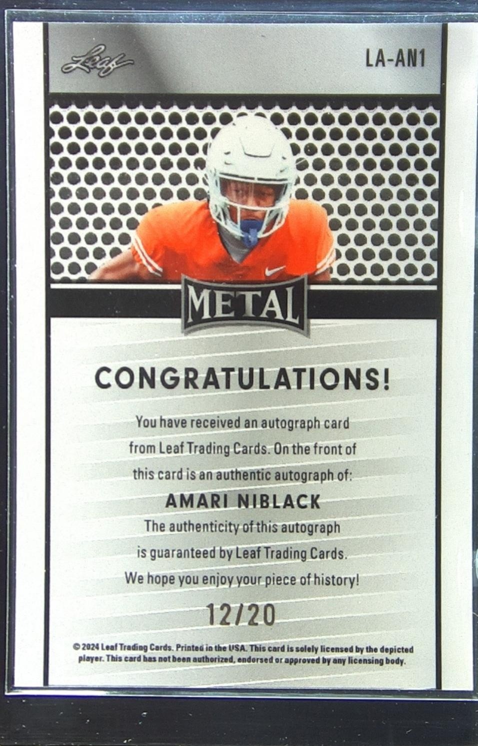 2024 Leaf Collective Amari Niblack Auto /20 #LA-AN1 Longhorns Shimmer Light Blue - Image 3