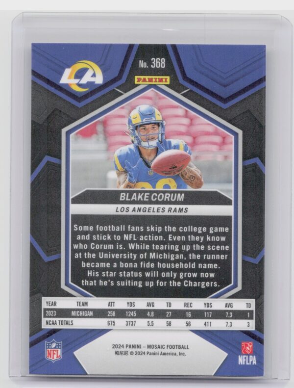 2024 Panini Mosaic Blake Corum RC 368 Rams - Image 3