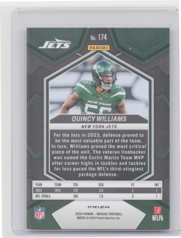 2024 Panini Mosaic Quincy Williams Mosaic Reactive Blue 174 Jets - Image 3