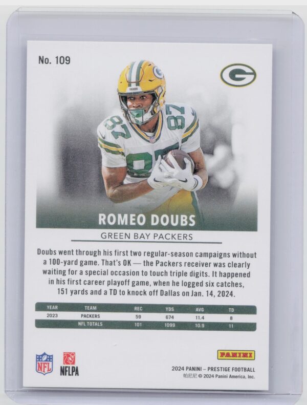 2024 Panini Prestige Romeo Doubs Green Premium Xtra Points /199 109 Packers - Image 3