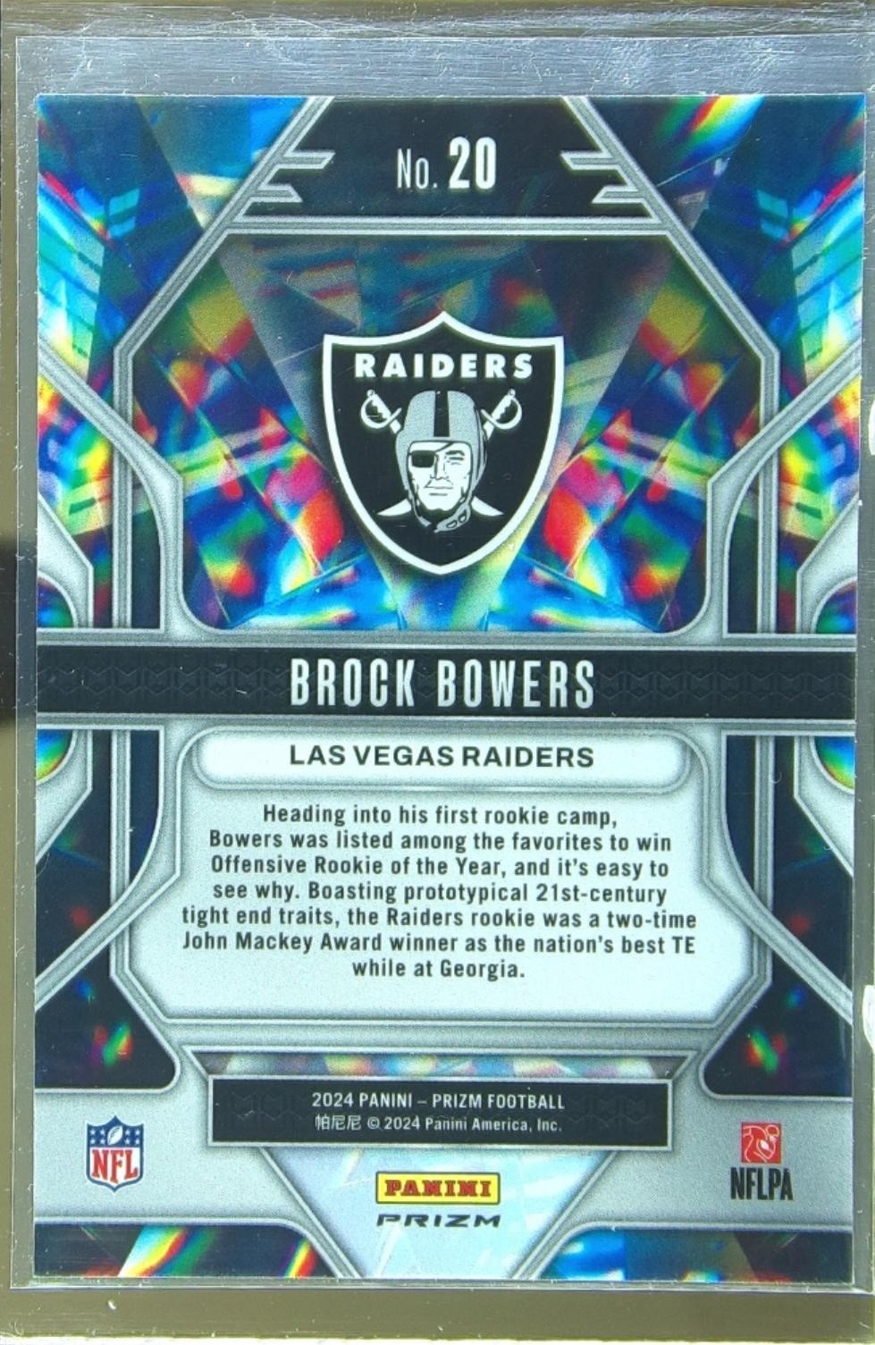 2024 Prizm Brock Bowers RC 20 Raiders Prizmatic Wave Green Prizm - Image 3