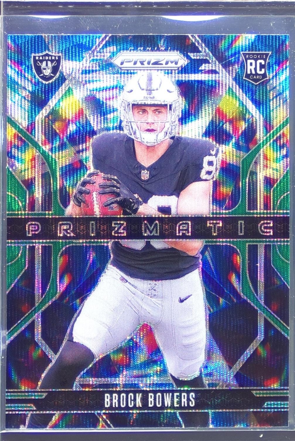 2024 Prizm Brock Bowers RC 20 Raiders Prizmatic Wave Green Prizm
