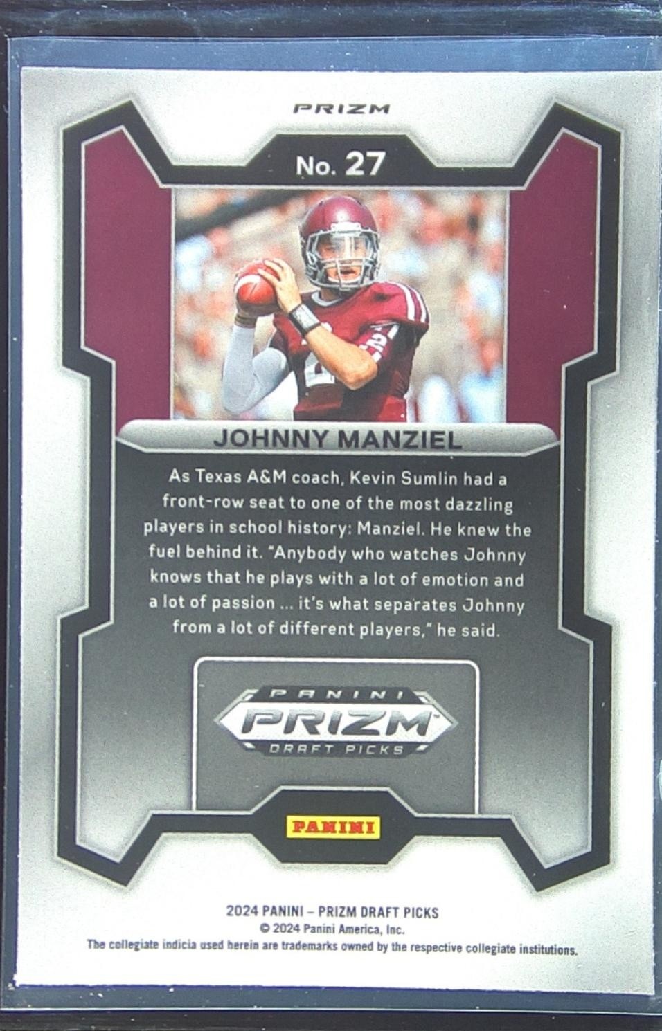 2024 Prizm Collegiate Draft Picks Johnny Manziel Red Ice 27 Aggies - Image 3