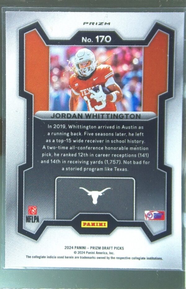 2024 Prizm Collegiate Draft Picks Jordan Whittington Purple Wave RC 170 Longhorn - Image 3