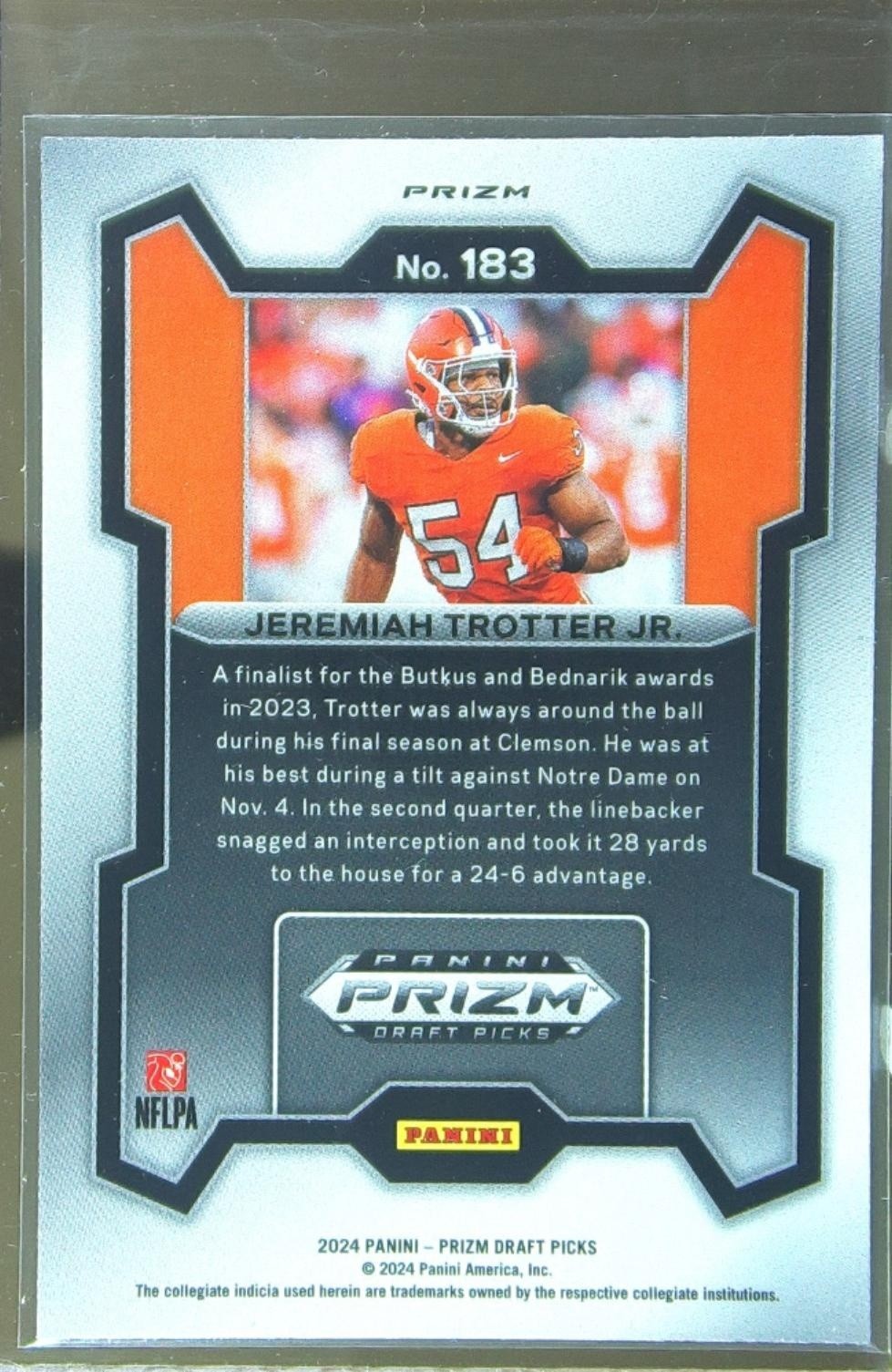 2024 Prizm Draft Picks Jeremiah Trotter Jr. Purple Wave RC #183 Tigers - Image 3