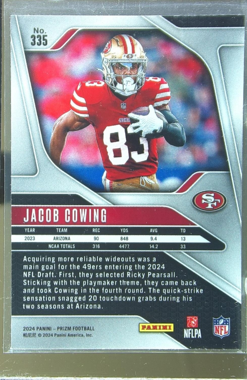 2024 Prizm Jacob Cowing RC #335 49ers - Image 3
