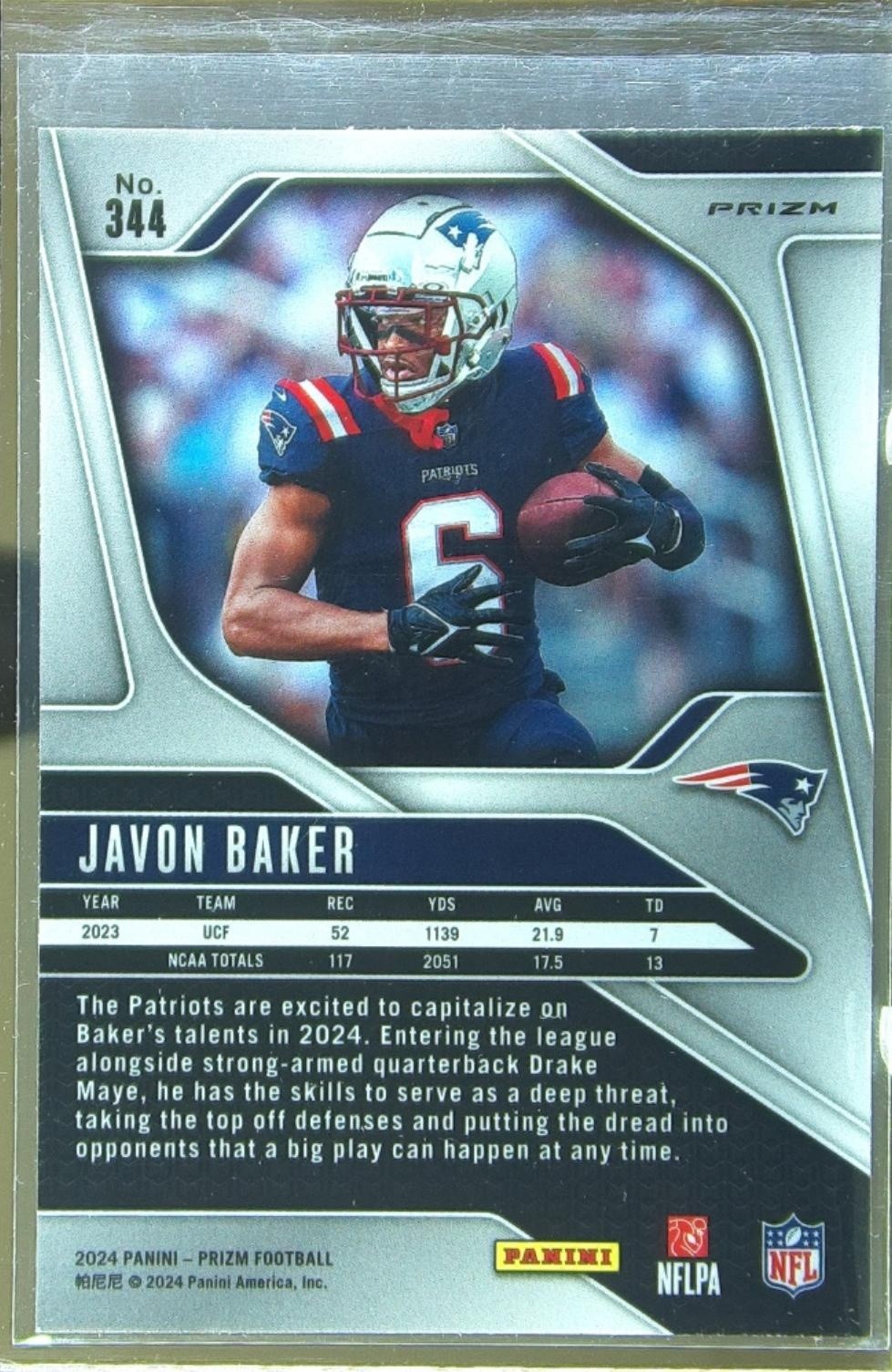 2024 Prizm Javon Baker Silver RC #344 Patriots - Image 3