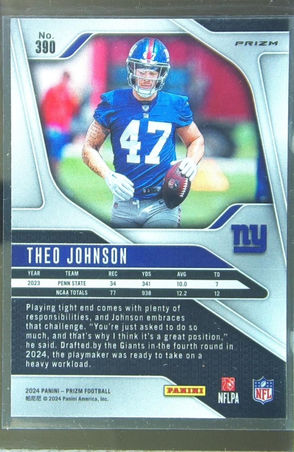 2024 Prizm Theo Johnson Pink RC #390 Giants - Image 3